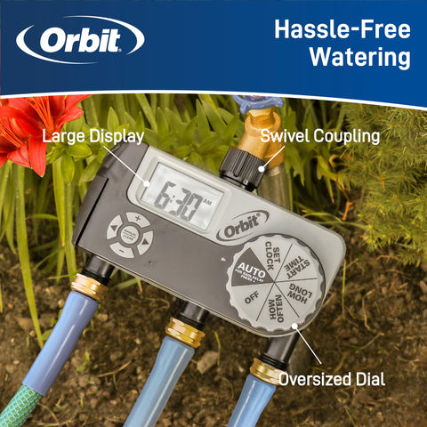 Orbit 56233D manual lever allows on-demand water without interrupting schedules.