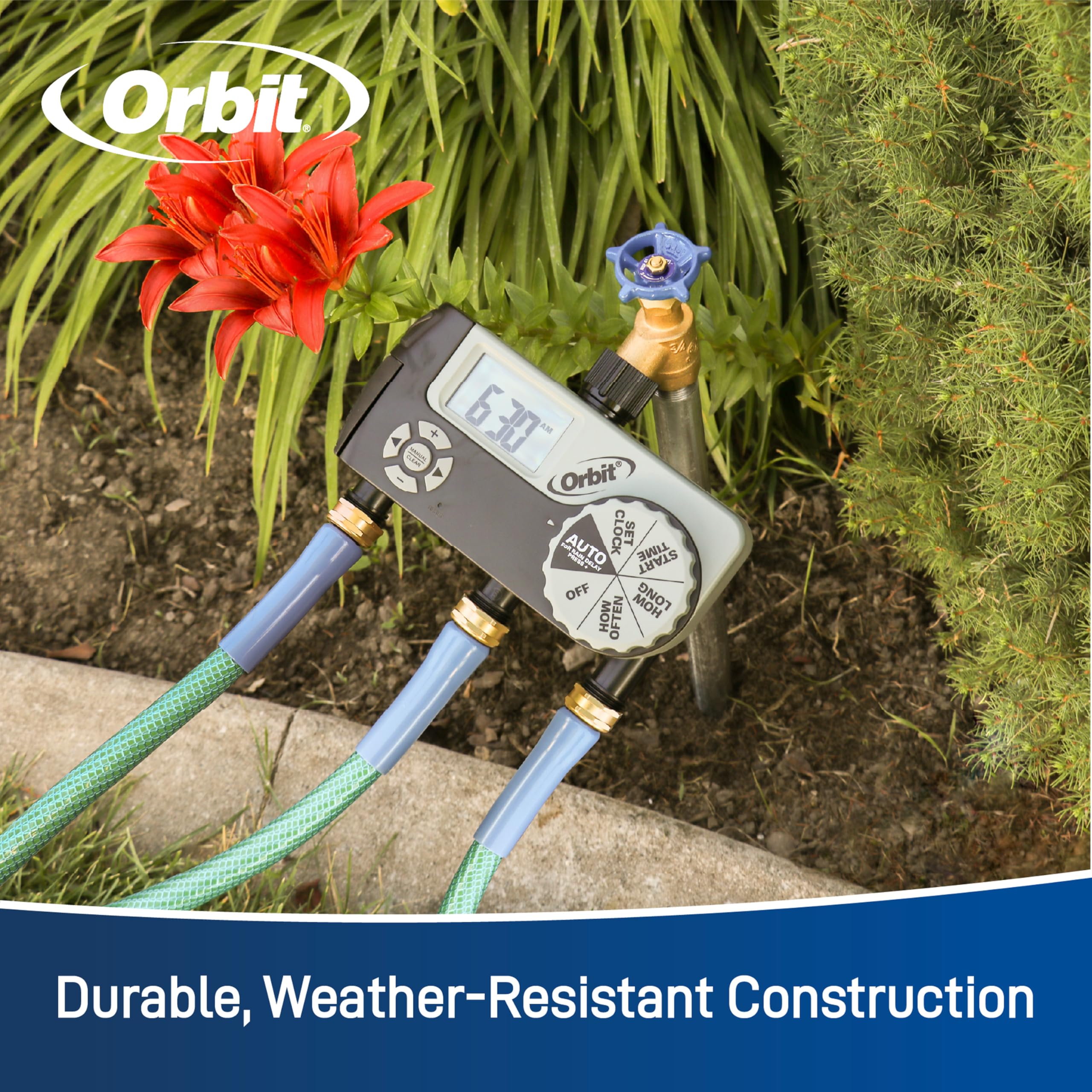 Orbit 56233D weather-resistant outdoor design ensures durability.