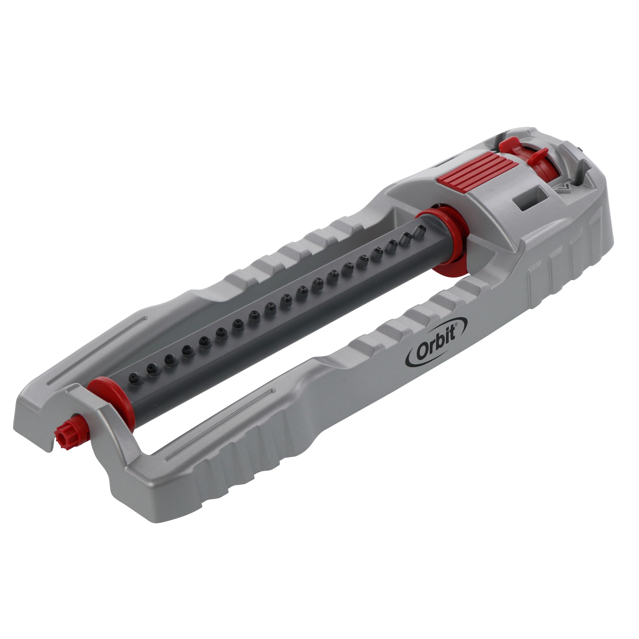 Orbit 56281 oscillating sprinkler with metal base for durable yard watering.