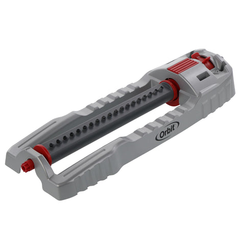 Orbit 56281 oscillating sprinkler with metal base for durable yard watering.