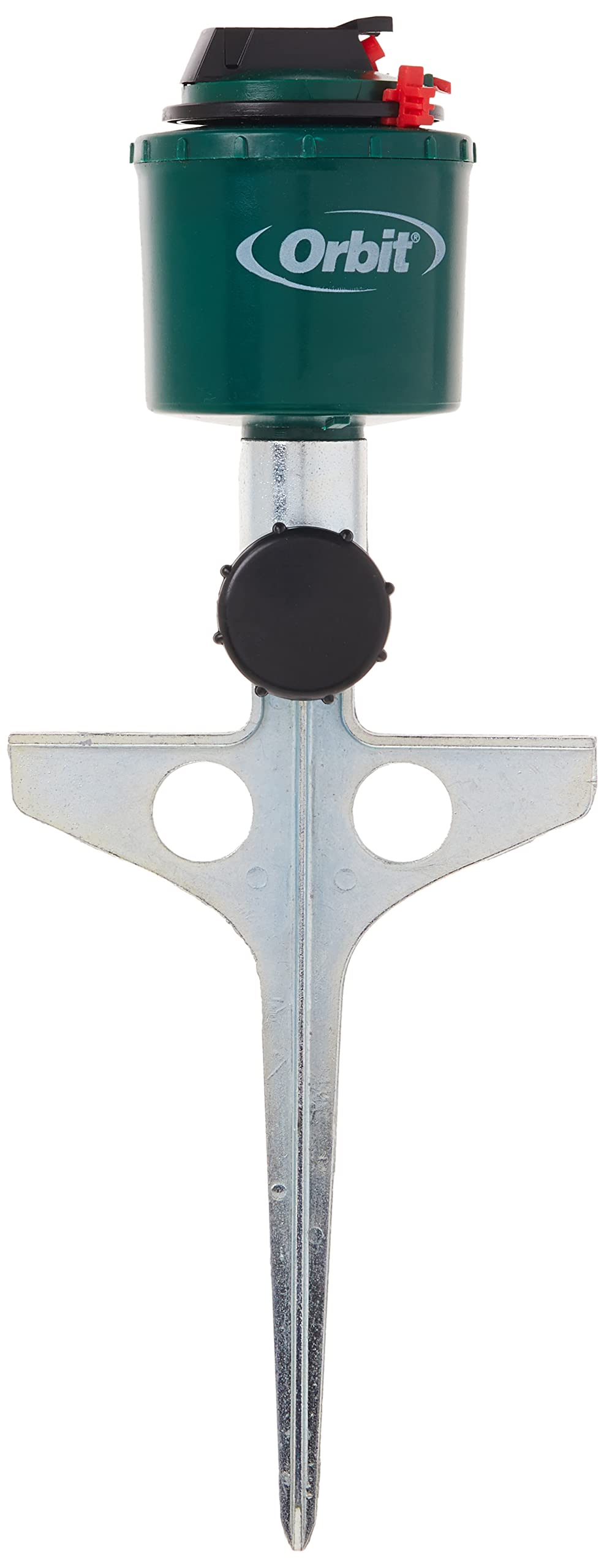 Orbit 56565 compact gear-drive sprinkler delivering broad turf coverage.