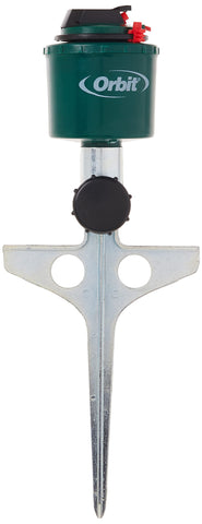 Orbit 56565 compact gear-drive sprinkler delivering broad turf coverage.