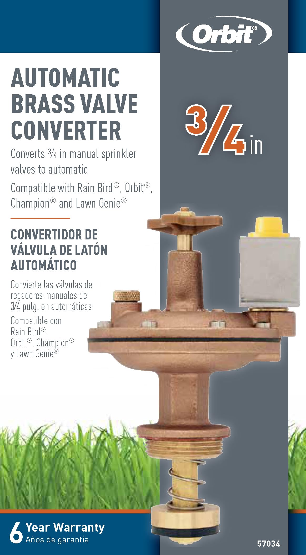 Orbit 57034 brass diaphragm and copper washer provide durable performance.