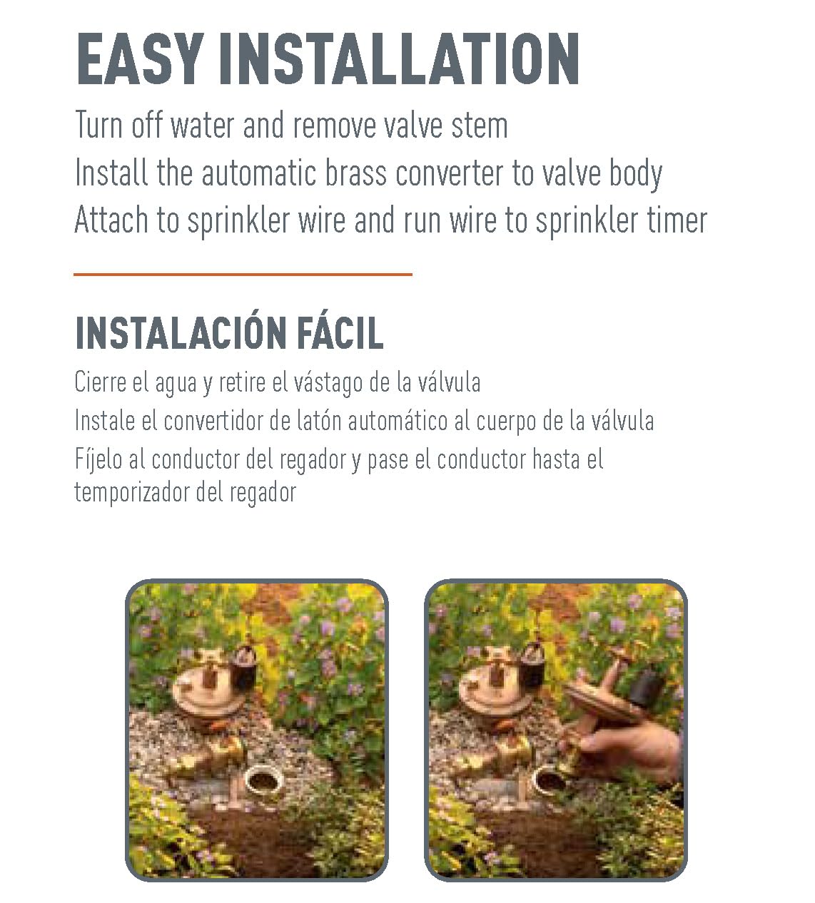 Orbit 57034 flow-control adjustment for fine-tuning water pressure.