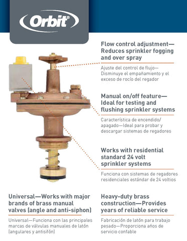 Orbit 57034 installation-friendly valve for easy screw-in replacement.