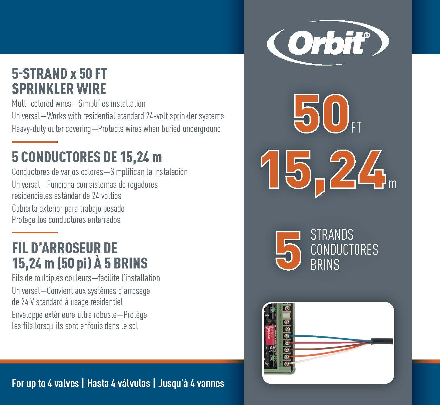 Orbit 57094 24 VAC signal travels up to 800 feet to valves.