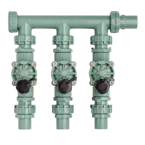 Orbit 57253 3-Valve manifold with swivel unions for secure, watertight seals in multi-zone irrigation