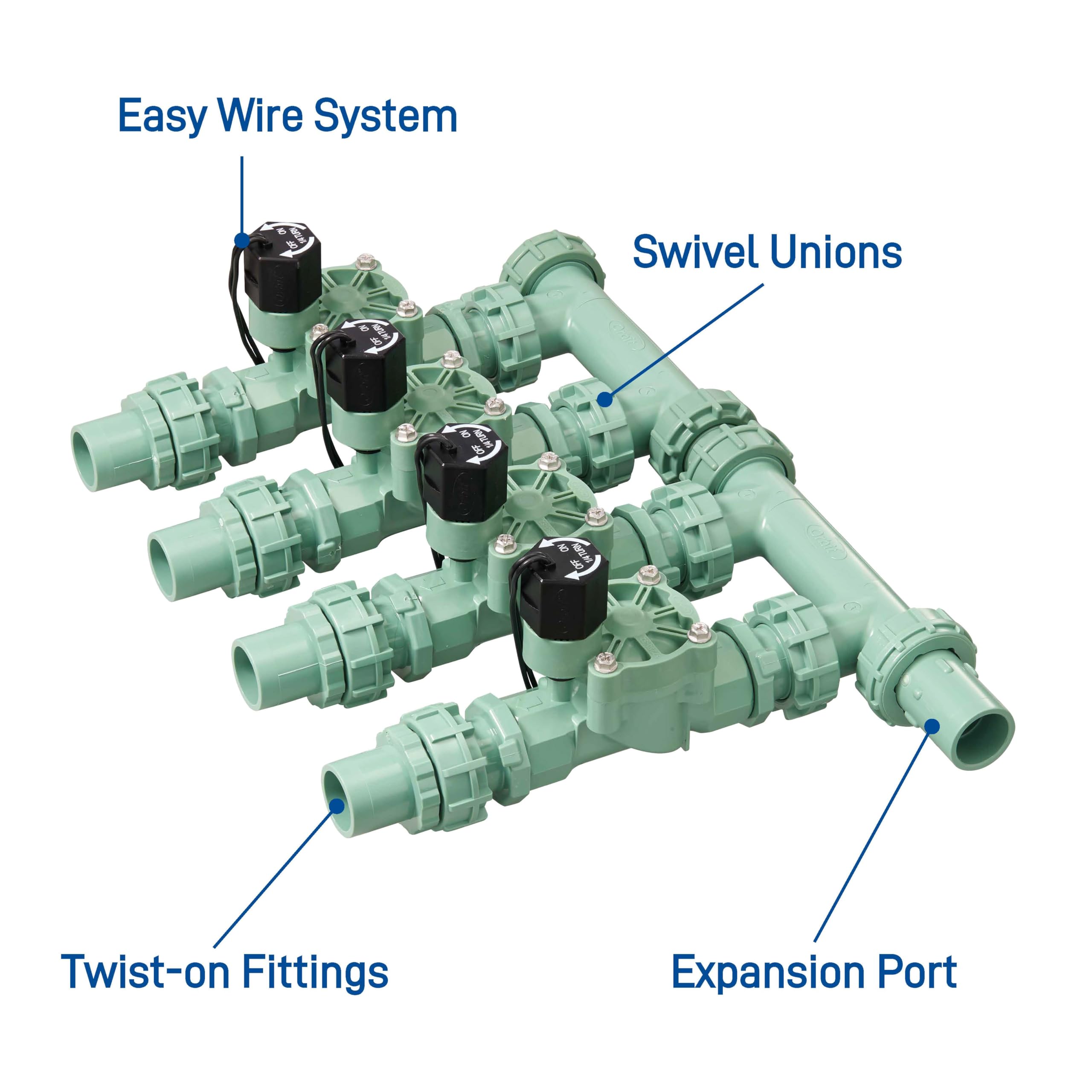 Orbit 57257 preassembled manifold saves time during installation.
