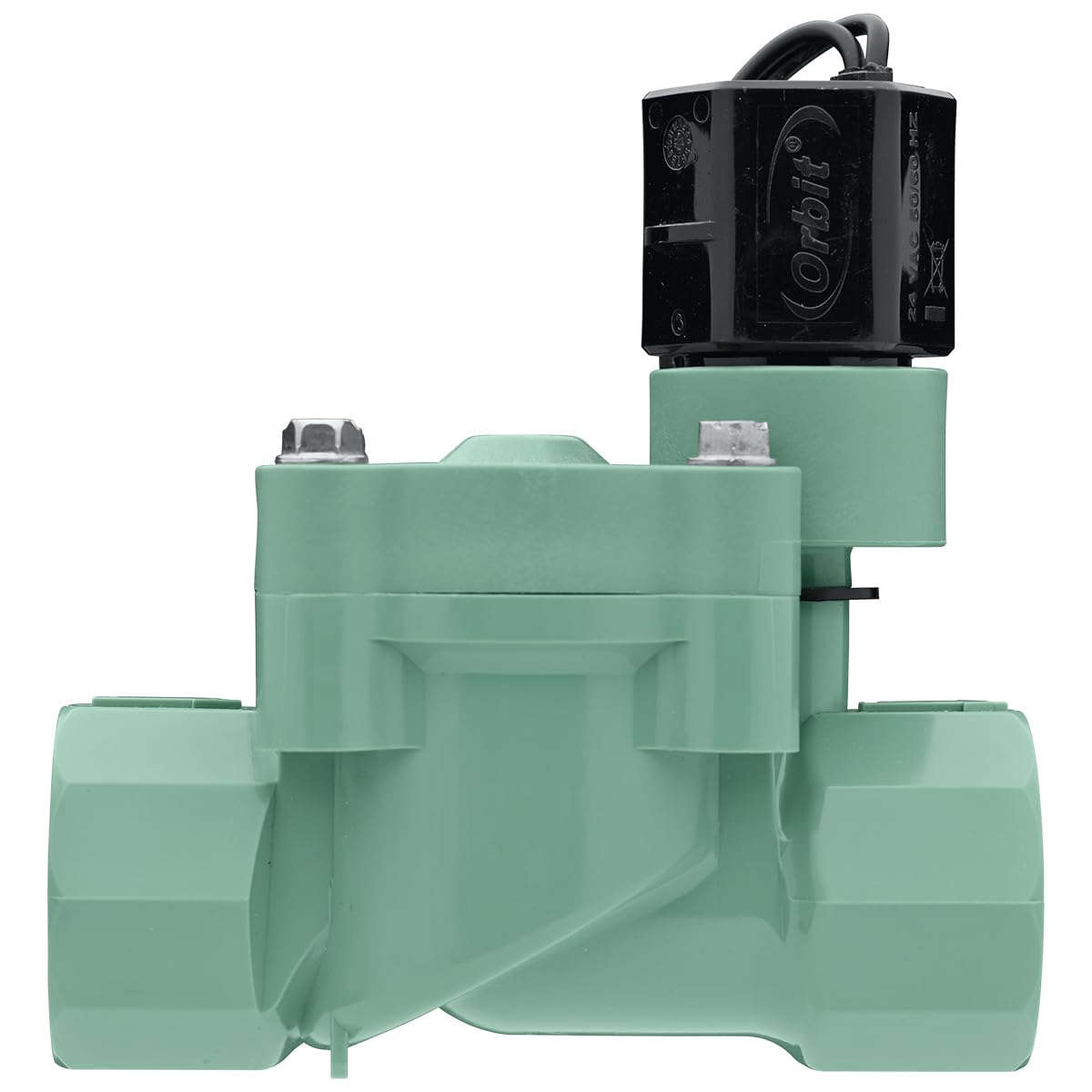 Orbit 57280 L-Series valve side view showing soft-close design reducing water hammer