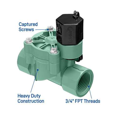 Orbit 57280 PVC body with 3/4-inch FPT connections for inline irrigation