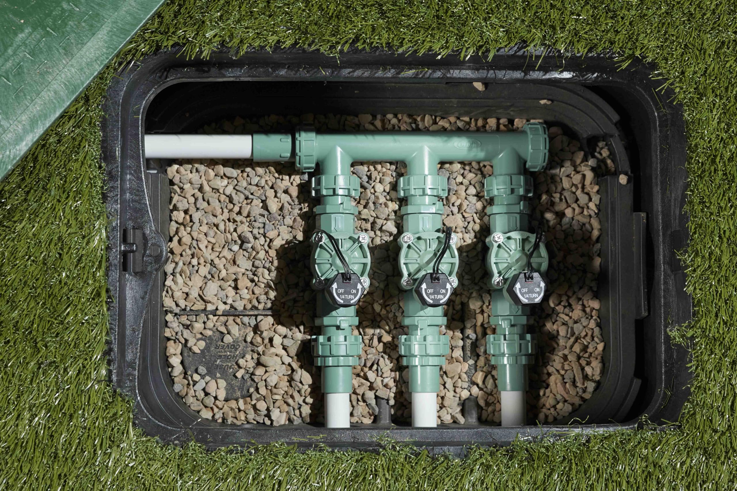 Orbit 57281 L-Series valve PVC-Lock installation for fast, glue-free setup.