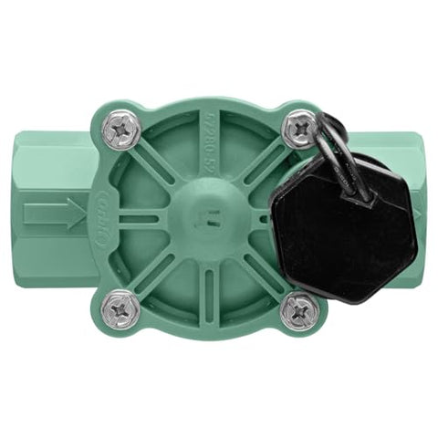 Orbit 57281 L-Series valve solenoid close-up showing 24 VAC actuation for reliable control.