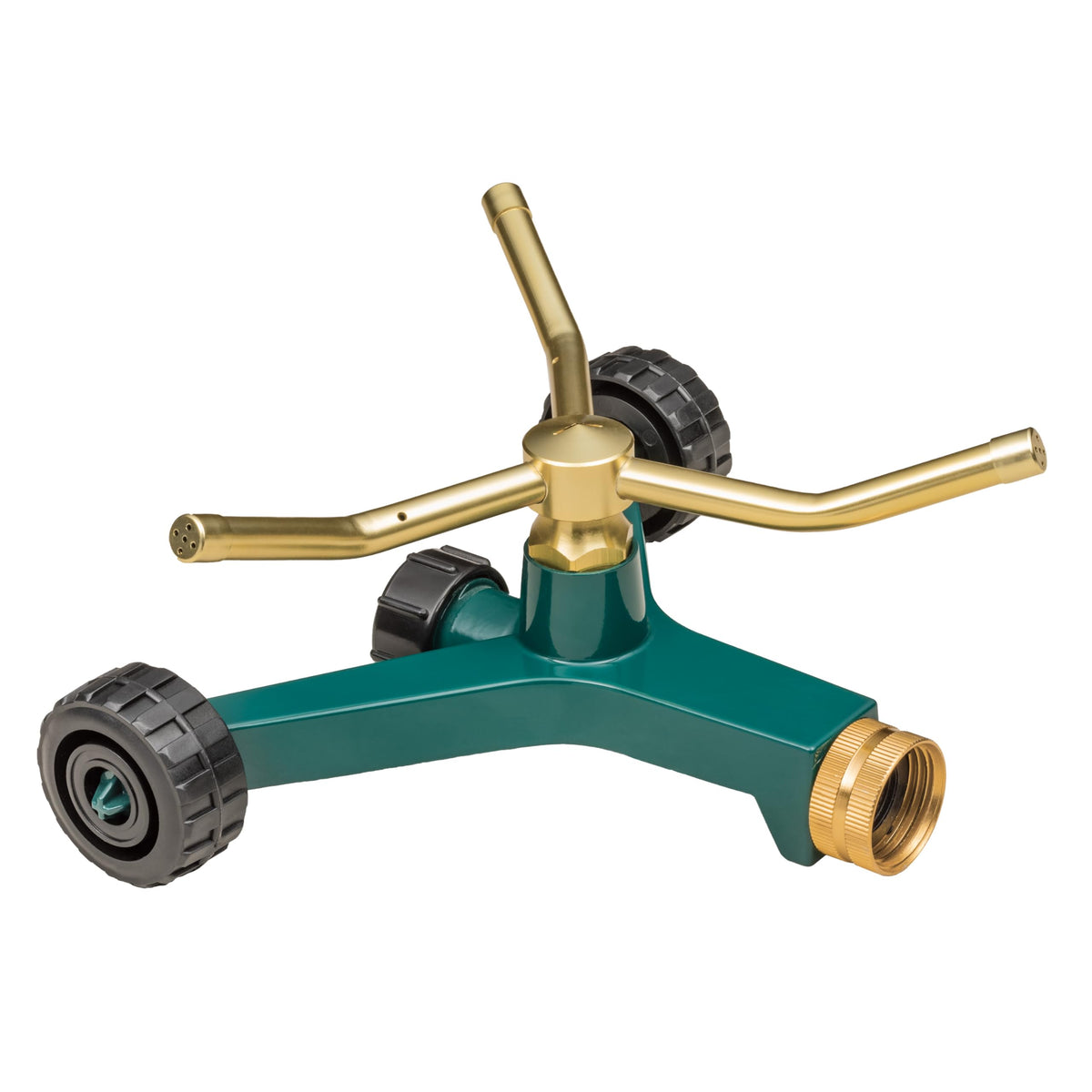 Orbit 58257N lawn sprinkler with rotating arms for even yard coverage.