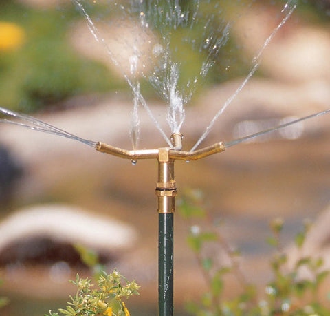 Orbit 58288 brass arms deliver gentle, uniform spray for gardens.