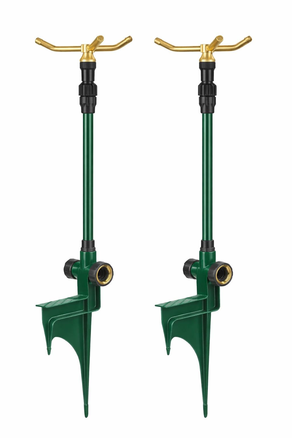 Orbit 58288 two-pack base assembly showing stable ground setup for versatile watering