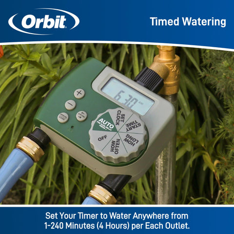 Orbit 58910 rain delay feature helps conserve water on rainy days.