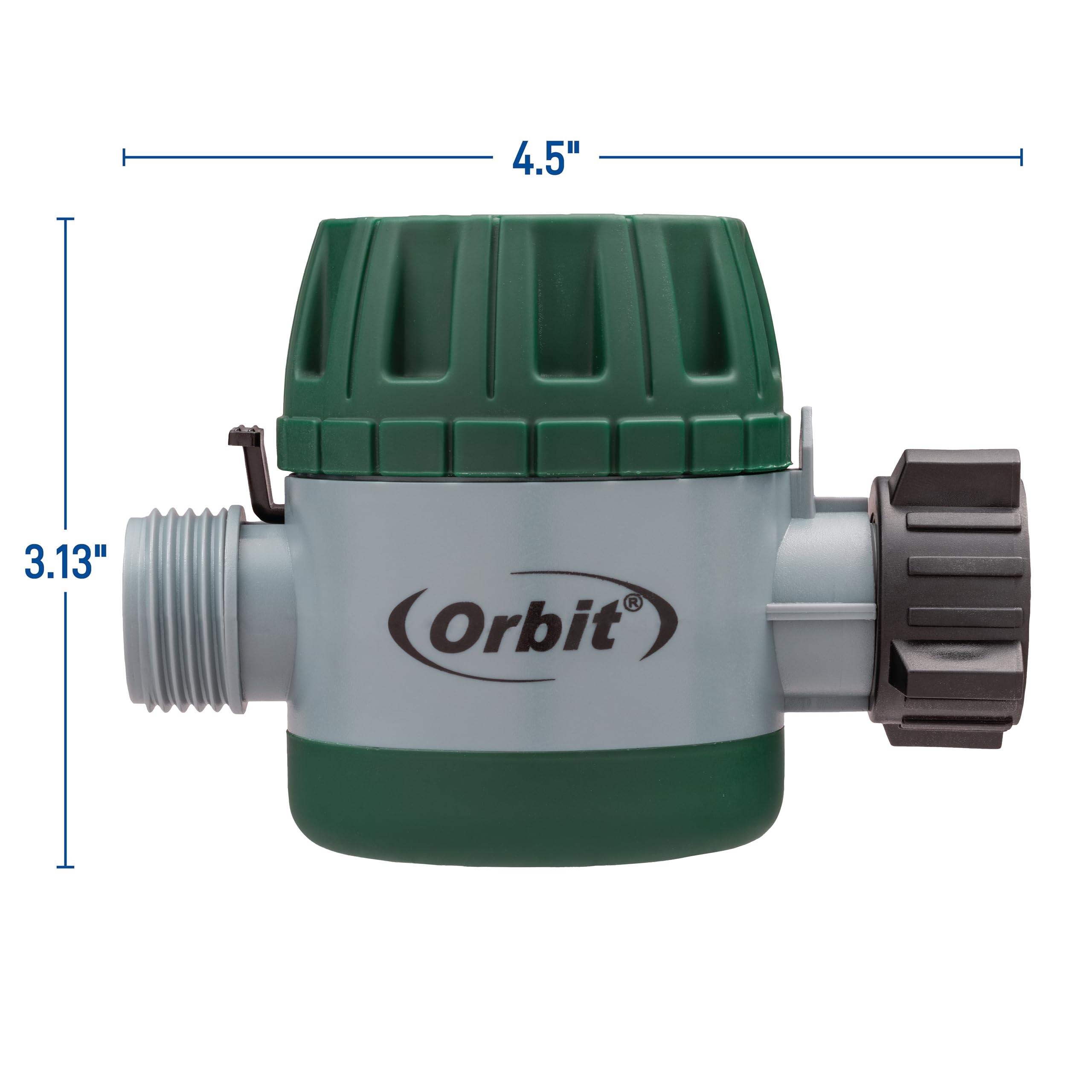 Orbit 62034 dial-twist control demonstrates setting 15 to 120 minutes