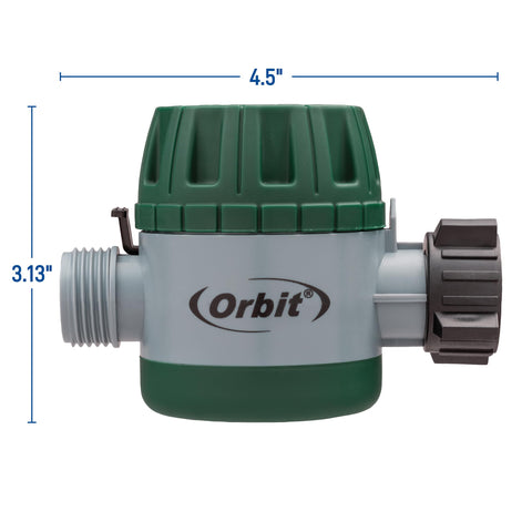 Orbit 62034 dial-twist control demonstrates setting 15 to 120 minutes