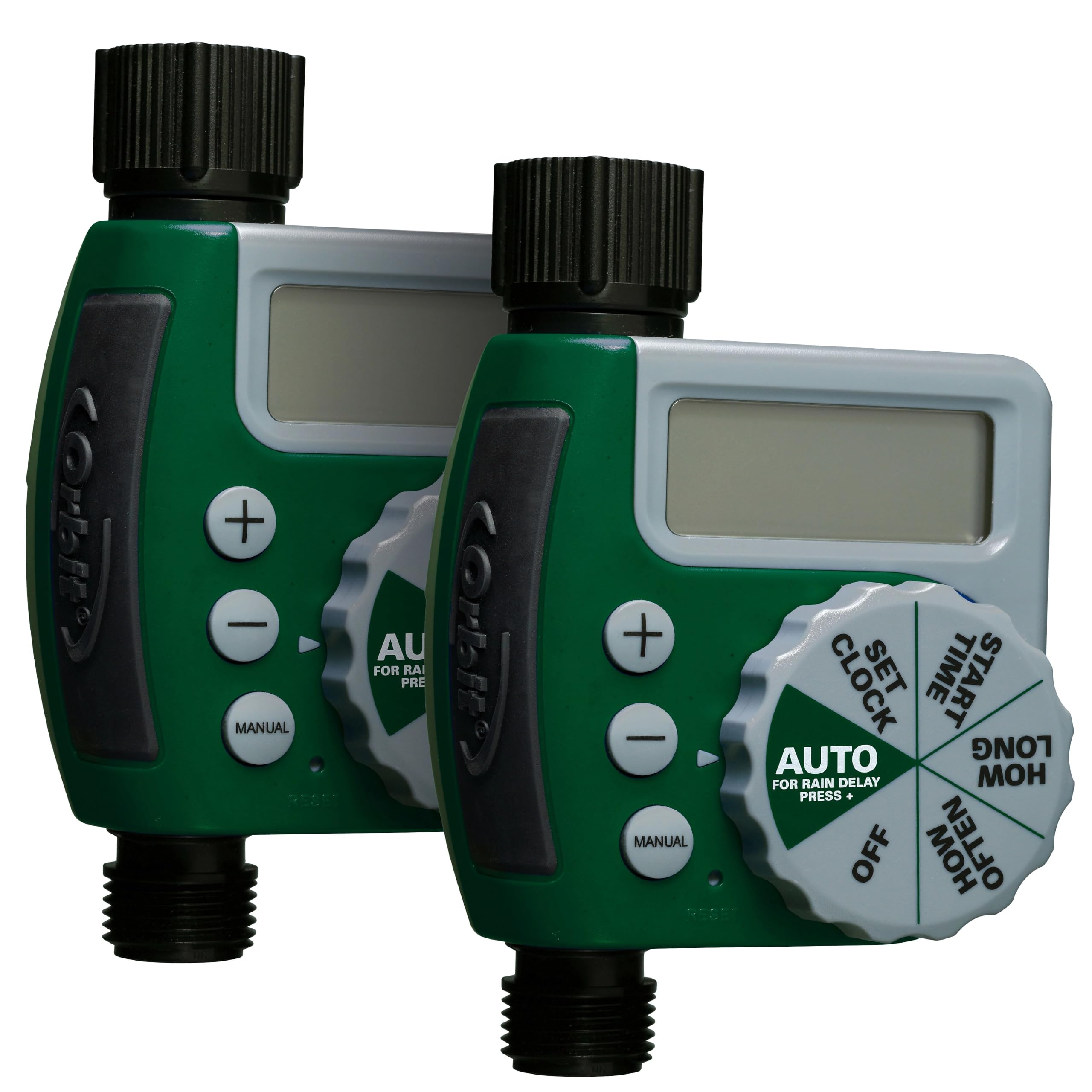 Orbit 62067 timer dial and LCD display simplify programming.