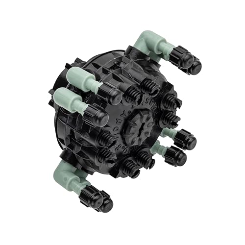 Orbit 67000 8-port adj flow drip manifold rotating barbs enable easy tubing routing.