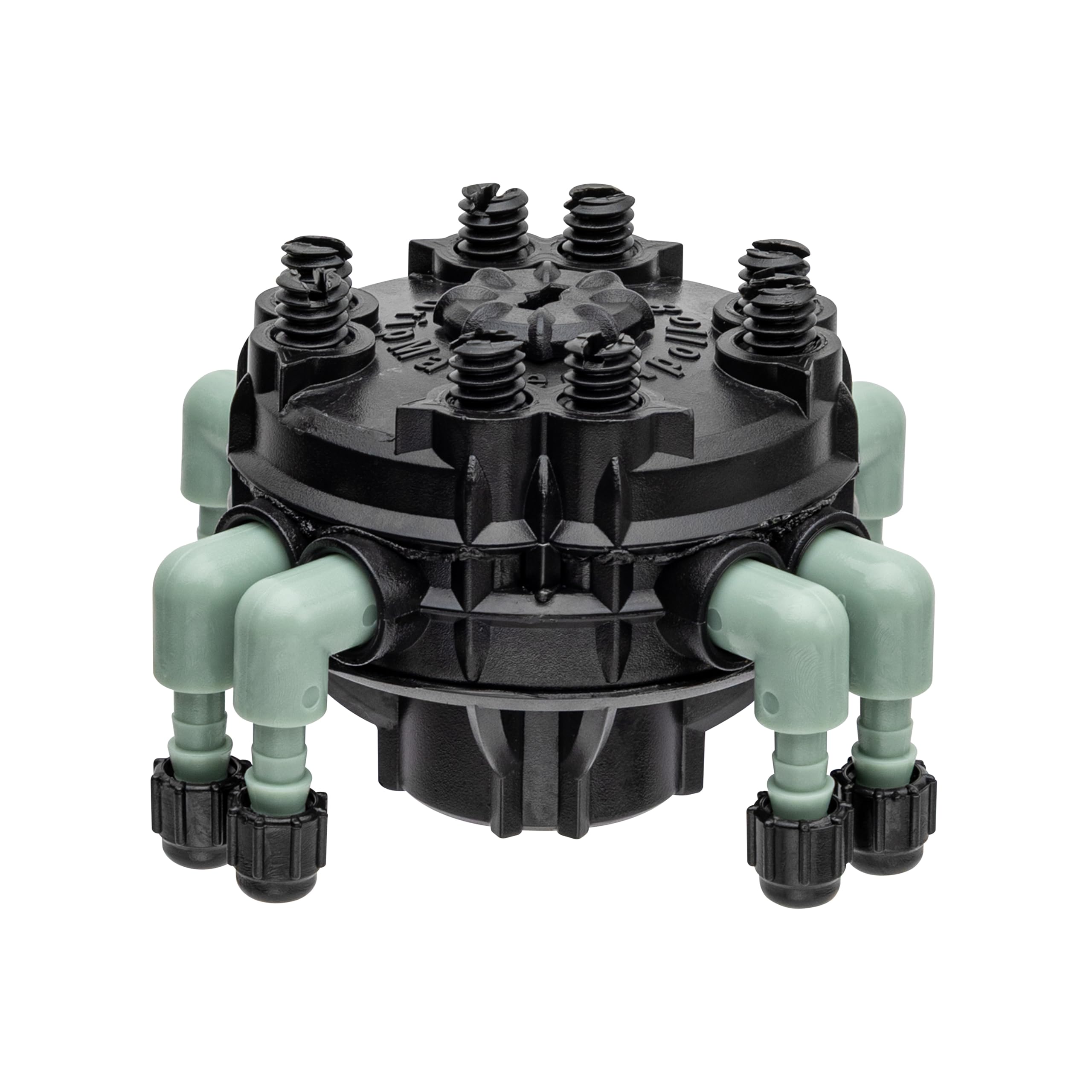 Orbit 67000 8-port adj flow drip manifold top view for precise spot watering.