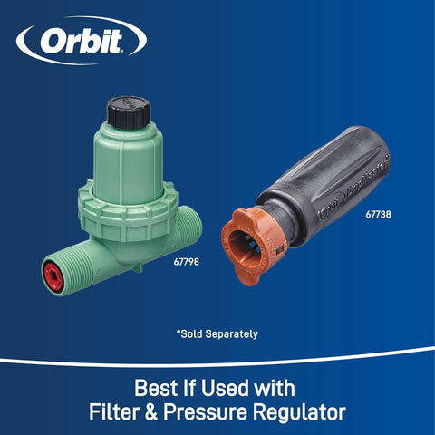 Orbit 67030 compact drip manifold highlighting water-saving potential