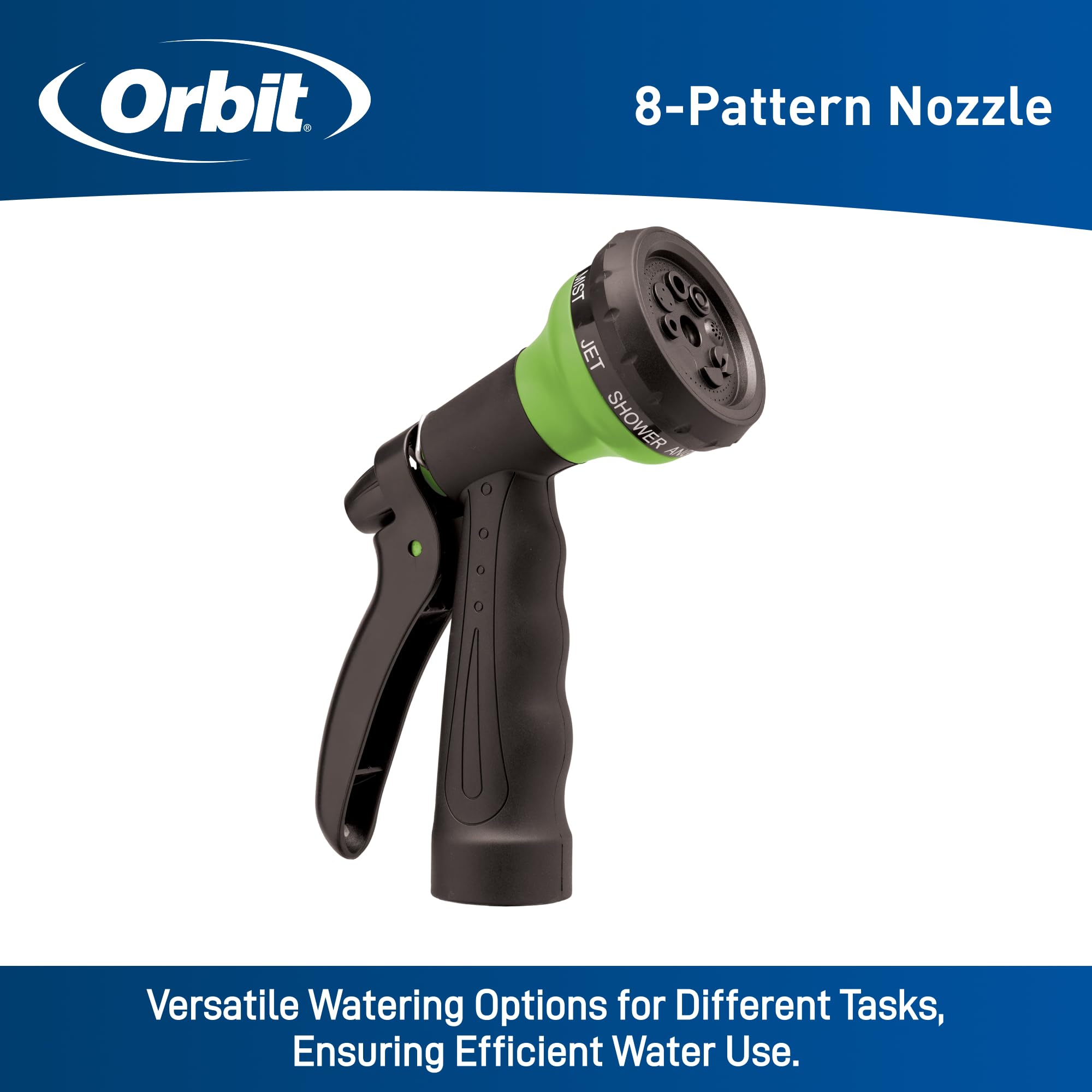 Orbit 8 pattern spray nozzle demonstrating versatile watering options for plants and cleaning.