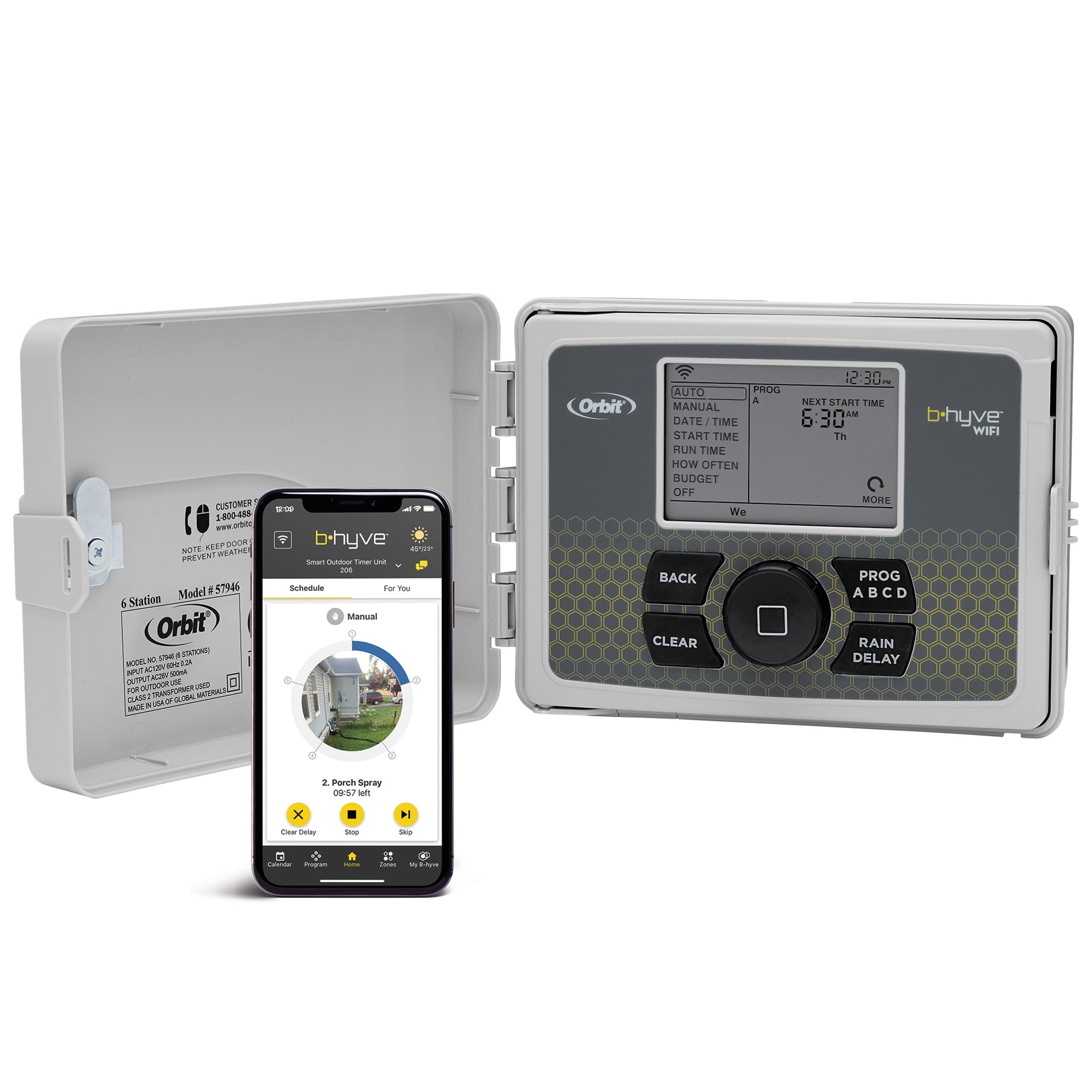 Orbit B-hyve 12-zone controller front view for precise outdoor watering