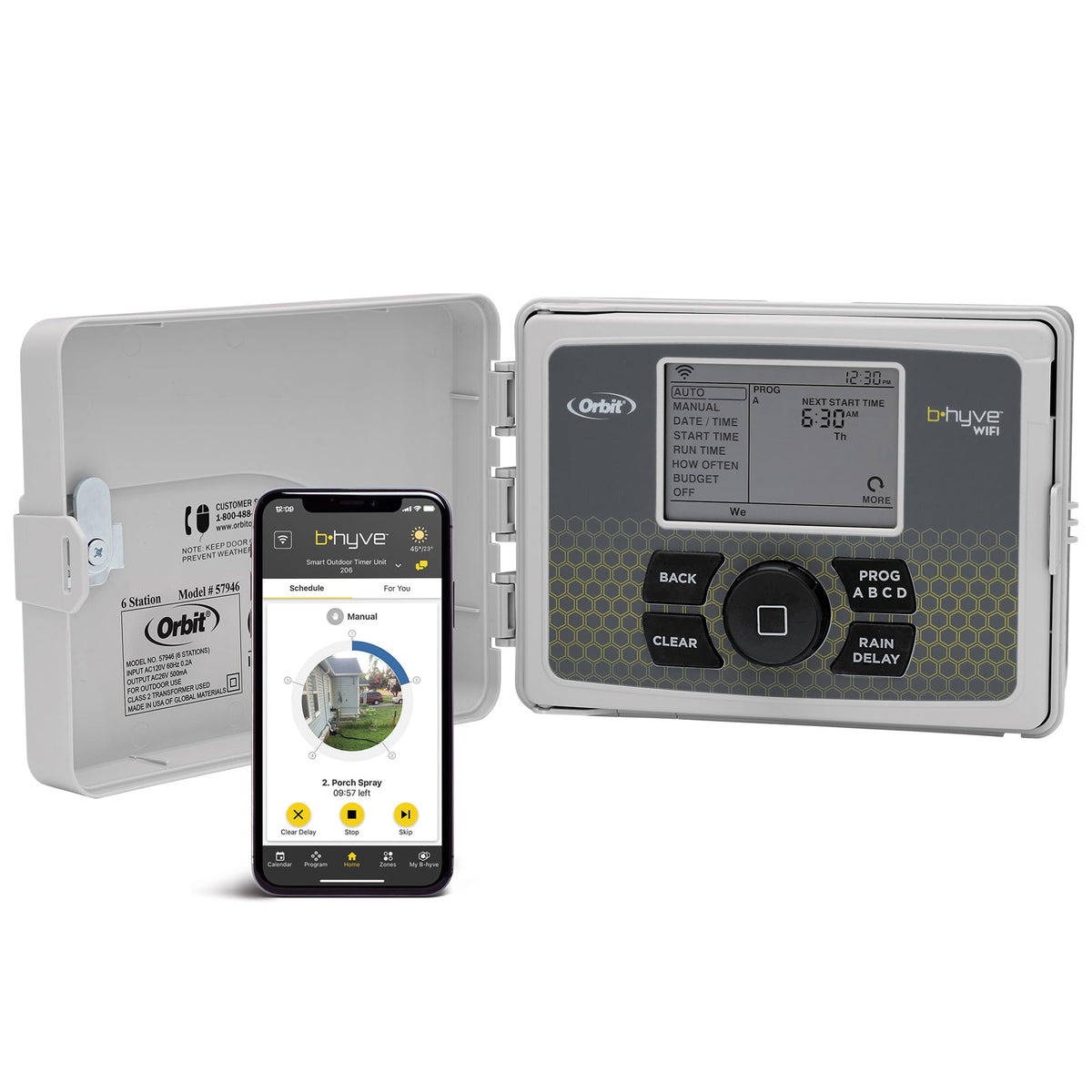 Orbit B-hyve 12-zone controller front view for precise outdoor watering