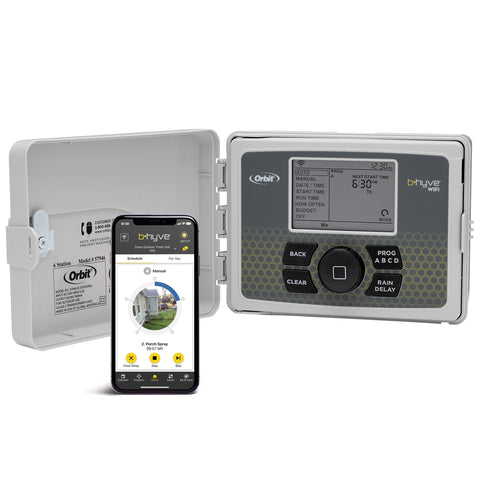 Orbit B-hyve 12-zone controller front view for precise outdoor watering