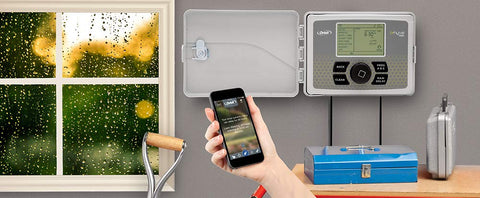 Orbit B-hyve 6-zone controller side view emphasizes slim profile for installation