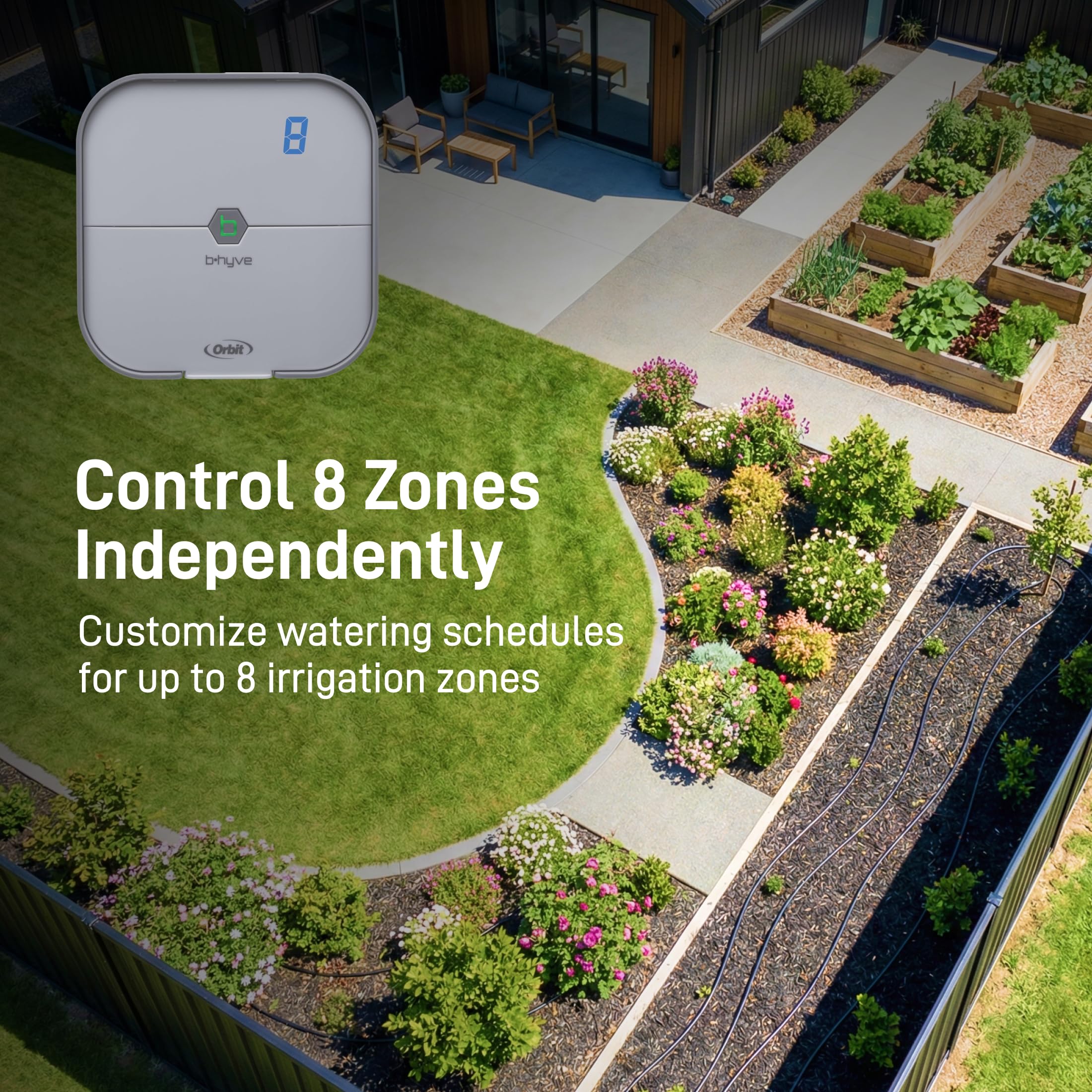 Orbit B-hyve 8-zone controller highlights zone-based irrigation setup