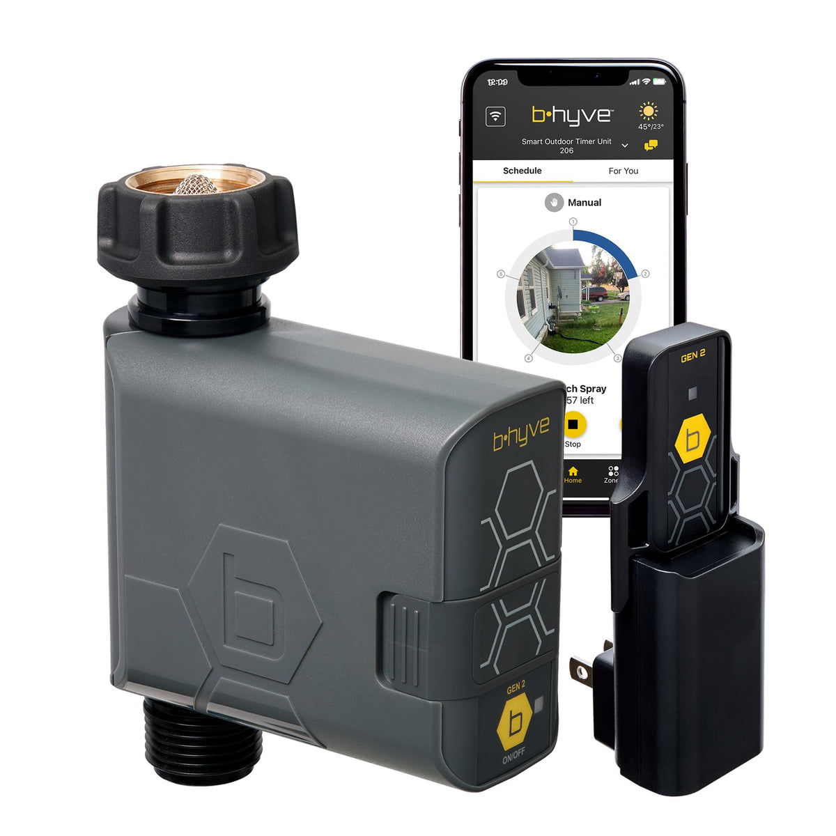 Orbit B-hyve Gen 2 timer on hose setup enabling precise watering control