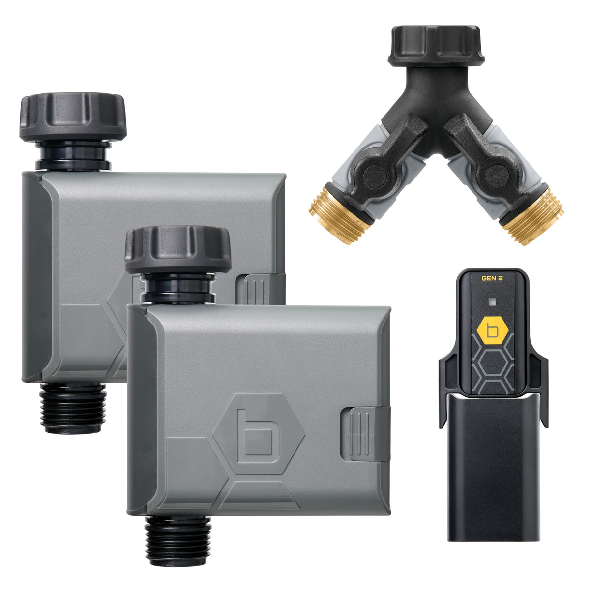 Orbit B-hyve Gen 2 timer with Wi-Fi hub enables remote watering control from anywhere.