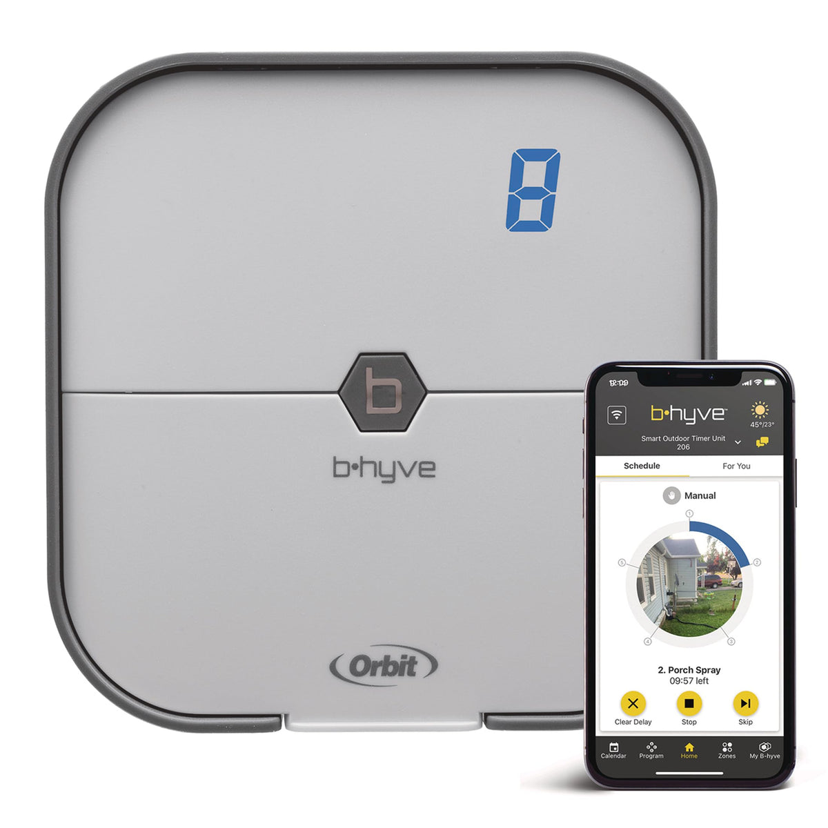 Orbit B-hyve WiFi sprinkler timer shown in app view for remote watering control
