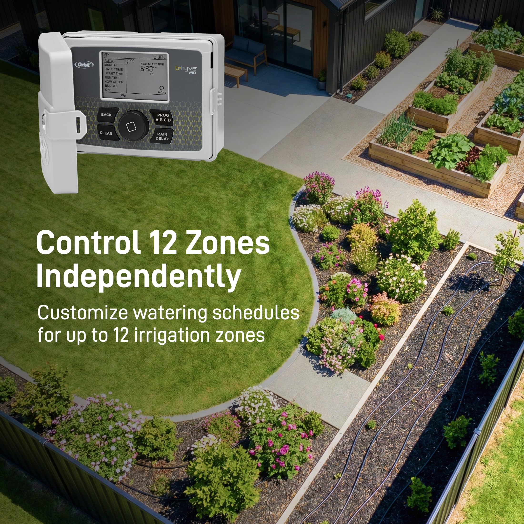 Orbit B-hyve WiFi hub enabling remote irrigation control from phone