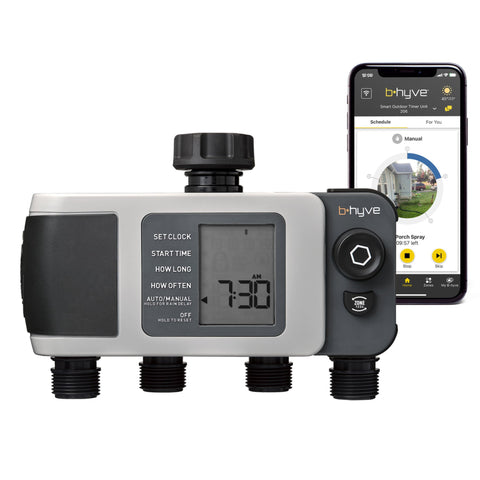 Orbit B-hyve XD 4-Port Timer during installation showing easy setup and scheduled watering.