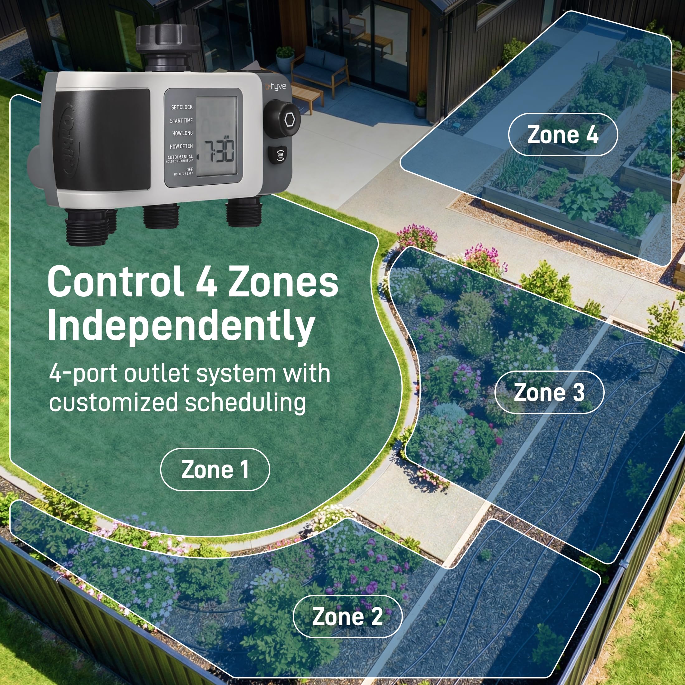 Orbit B-hyve XD uses local weather data for precise irrigation decisions.
