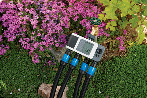 Orbit B-hyve XD with Wi-Fi hub setup enabling remote irrigation control.