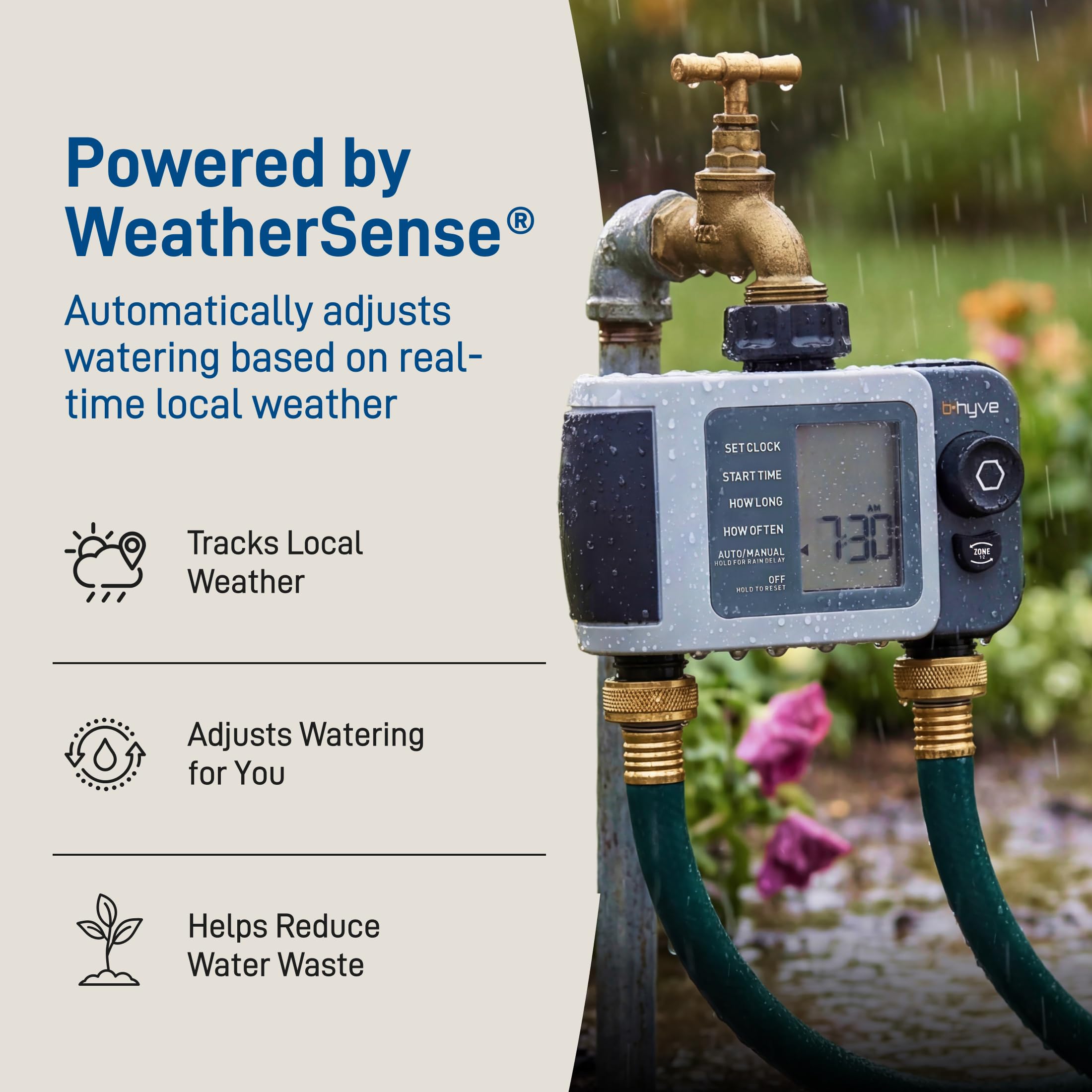 Orbit B-hyve XD IPX-5 waterproof design withstands garden spray.