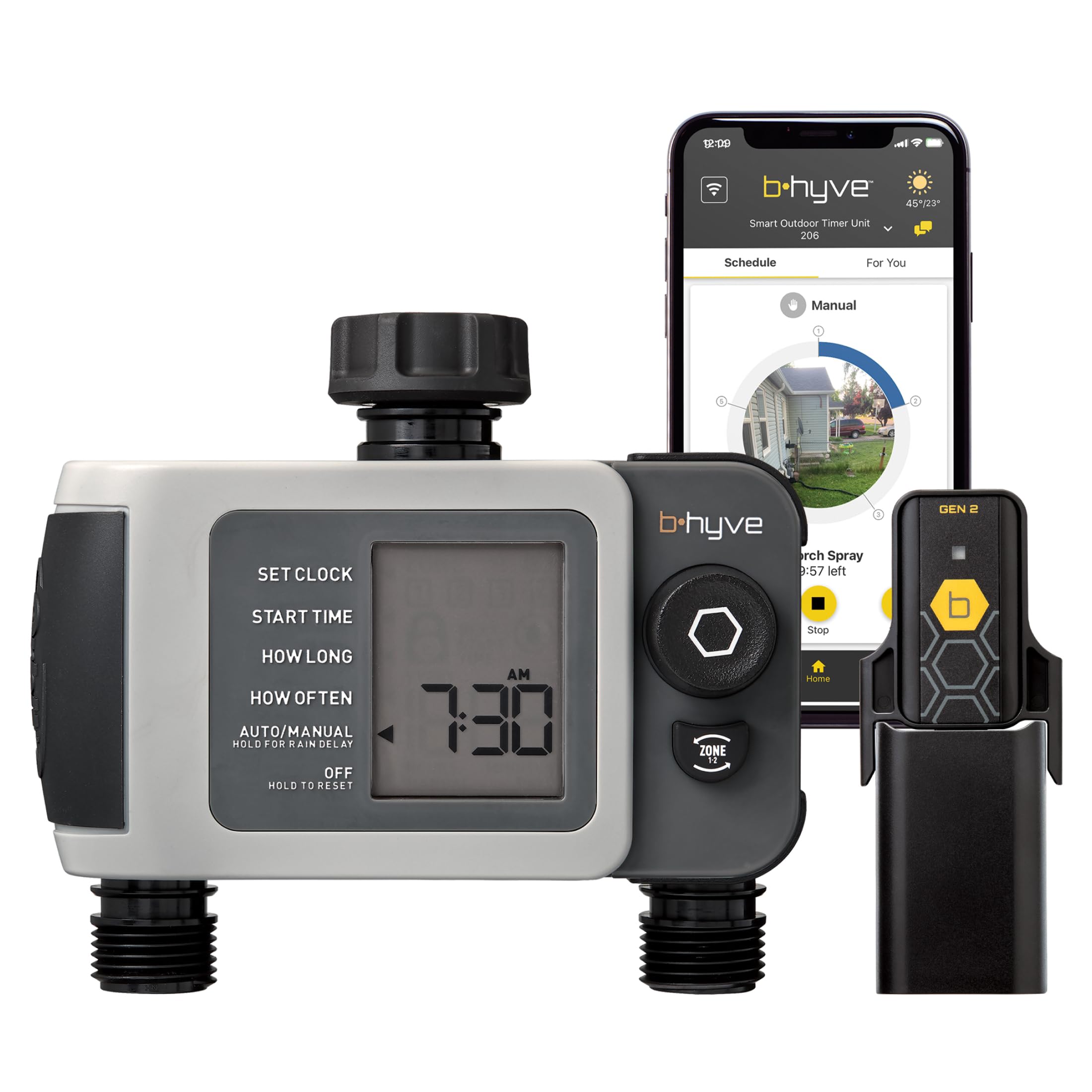 Orbit B-hyve XD timer outdoors enables automatic precise watering.