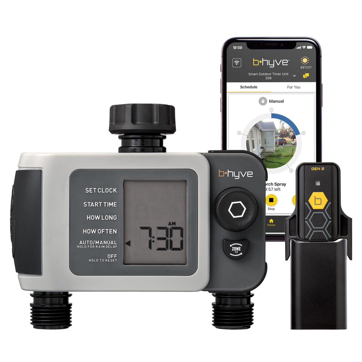 Orbit B-hyve XD timer outdoors enables automatic precise watering.