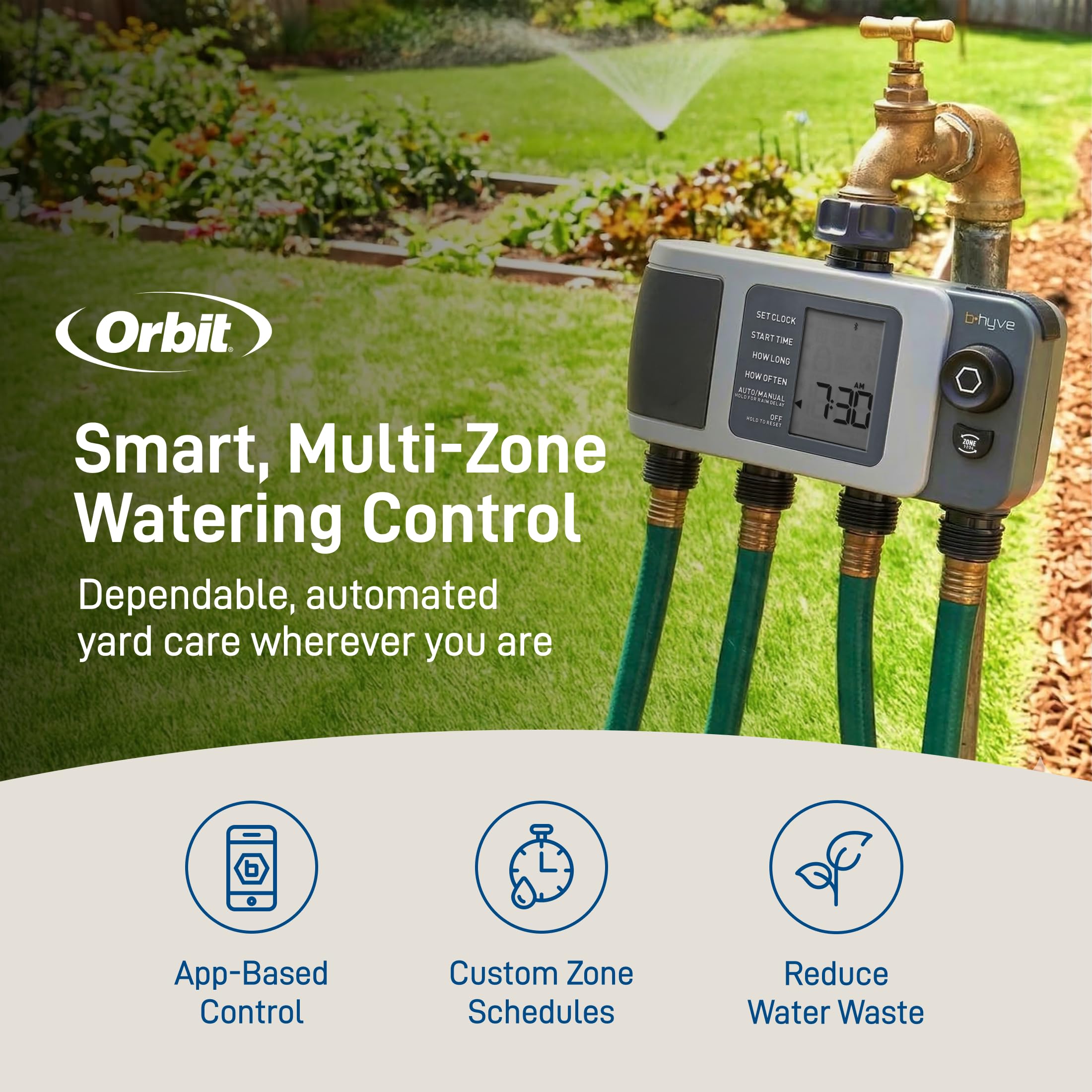 Orbit B-hyve XD timer wall-mounting option supports clean outdoor installation.
