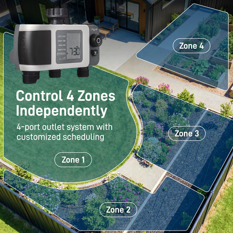 Orbit B-hyve XD timer and Wi-Fi hub connected for smart remote watering control.
