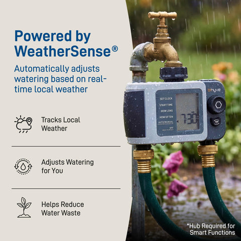 Orbit B-hyve XD IPX5 waterproof design withstands outdoor spray.
