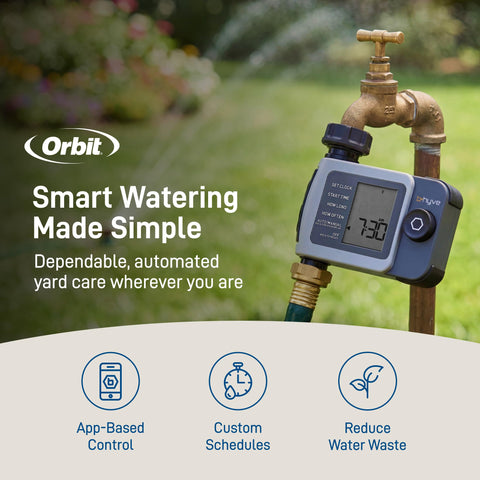 Orbit B-hyve XD with Wi-Fi hub setup for remote watering control.