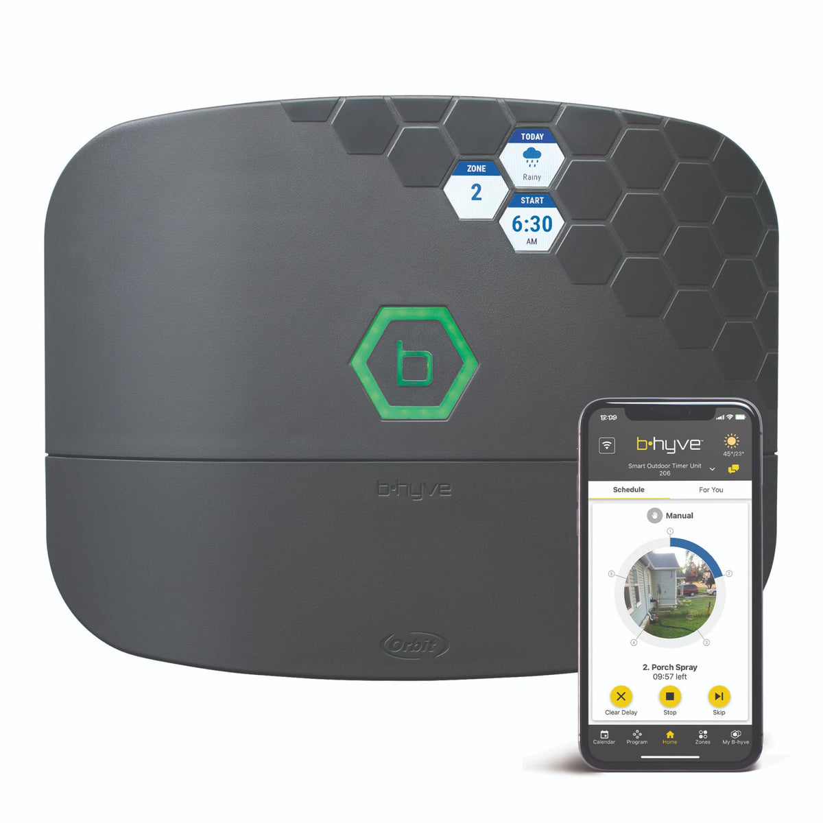 Orbit B-hyve XR 8-zone controller front view for easy remote watering control