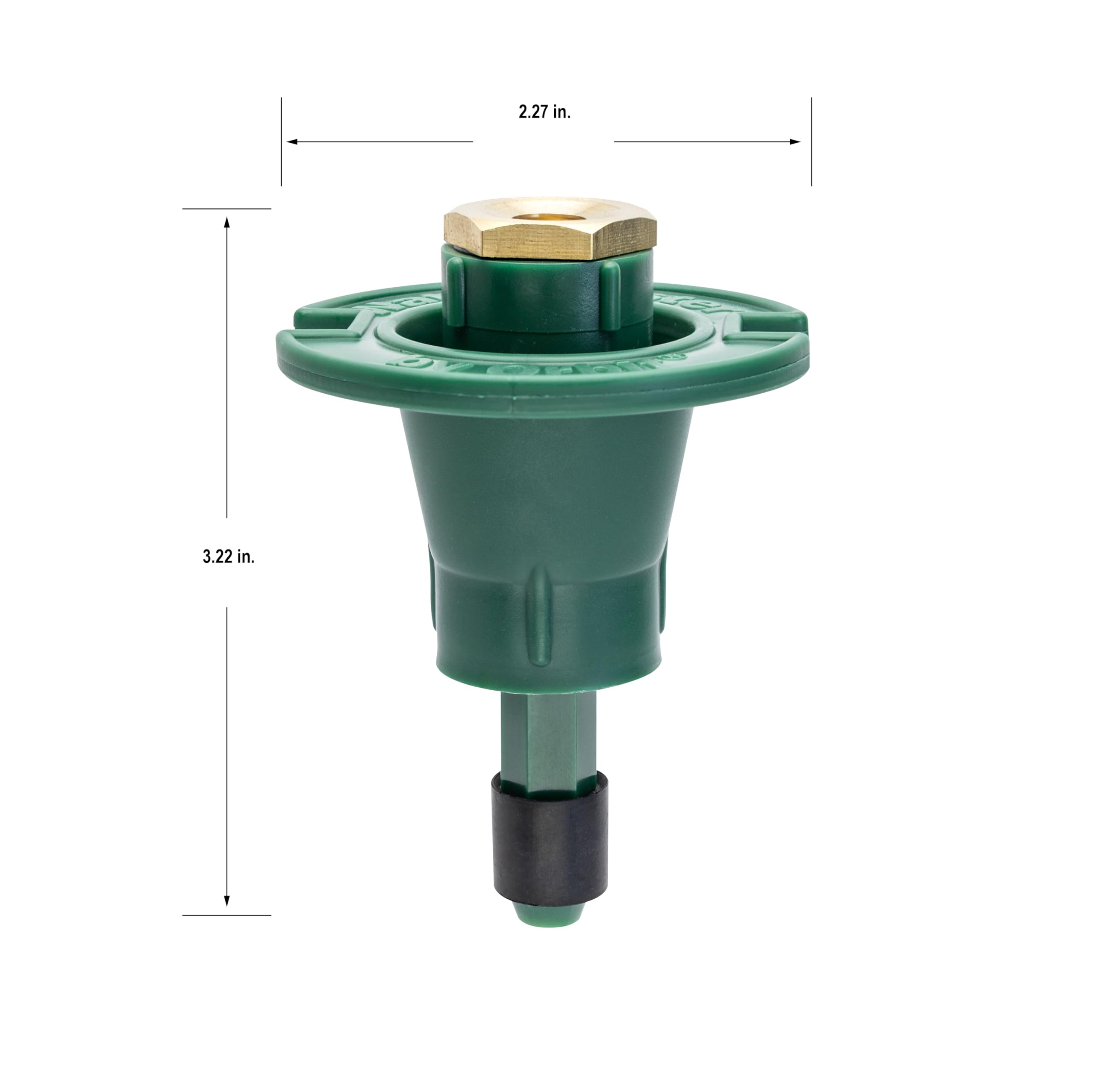 Orbit brass half-pattern nozzle highlights reliable spray with adjustable coverage.