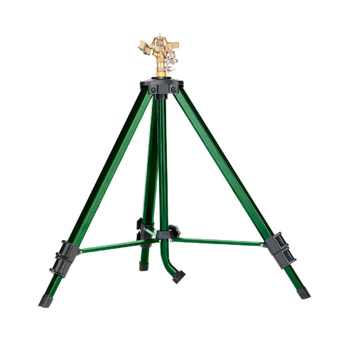 Orbit 1/2-Inch brass impact sprinkler with center nozzle delivering even lawn coverage.