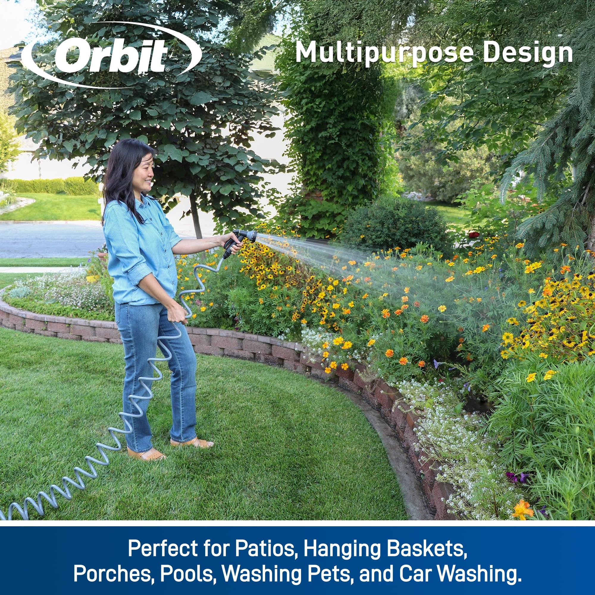 Compact storage mode keeps Orbit coil hose tidy after use.